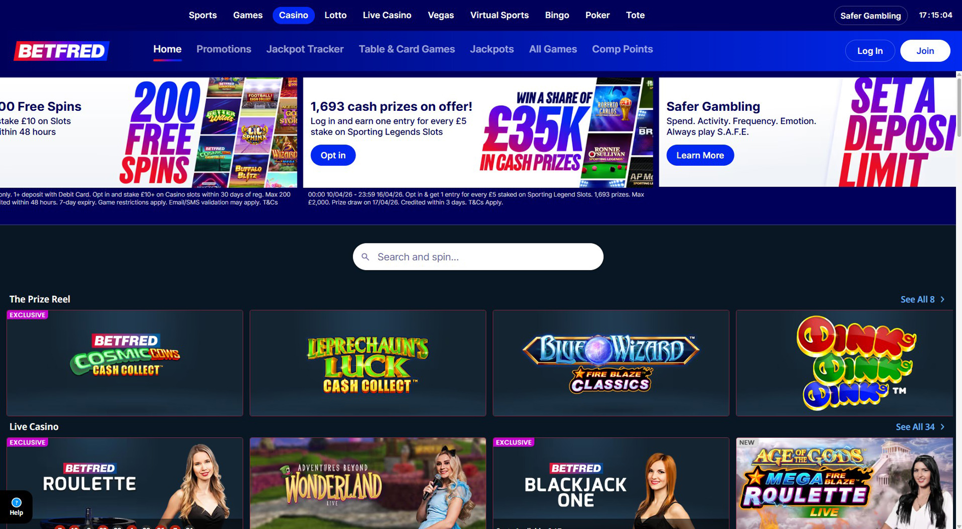 8. Betfred Casino - Popular Sofort Casino Bonus